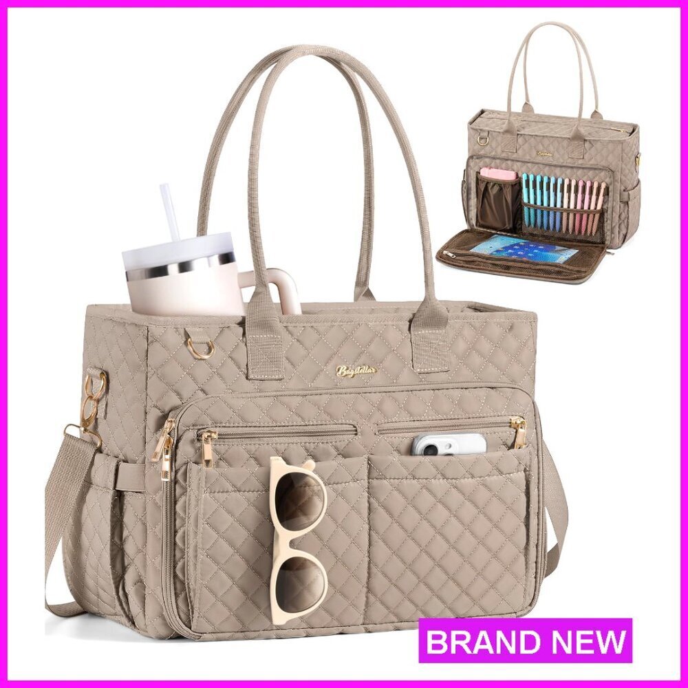 Quilted Laptop Tote Bag Professional Work Organizer Adjustable Strap Multiple
